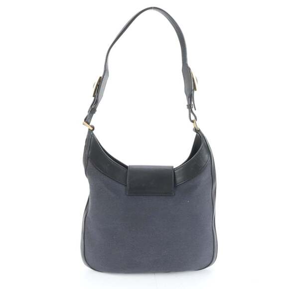 Gucci 001 4129 Leather Canvas Shoulder Bag Tote Handbag Black Women's - Picture 3 of 9